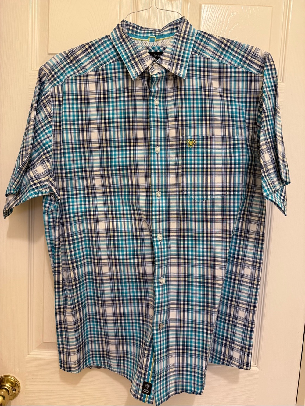 Ariat Men's Short-Sleeve Plaid Button-Down Shirt - Blue, Teal, White